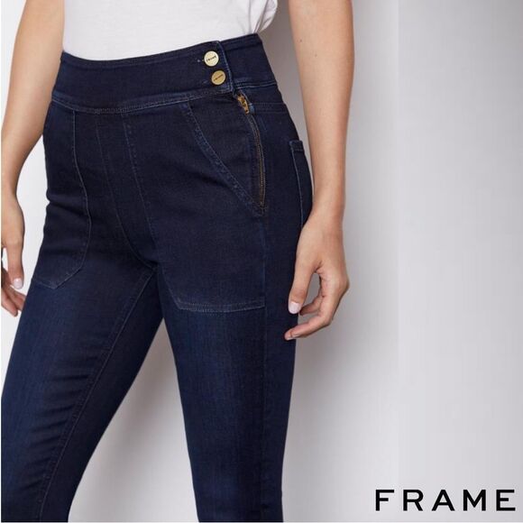 Frame **NWT** Le Francoise High-Rise Button-Trimmed Skinny Jeans in Paton Blue - Picture 8 of 9